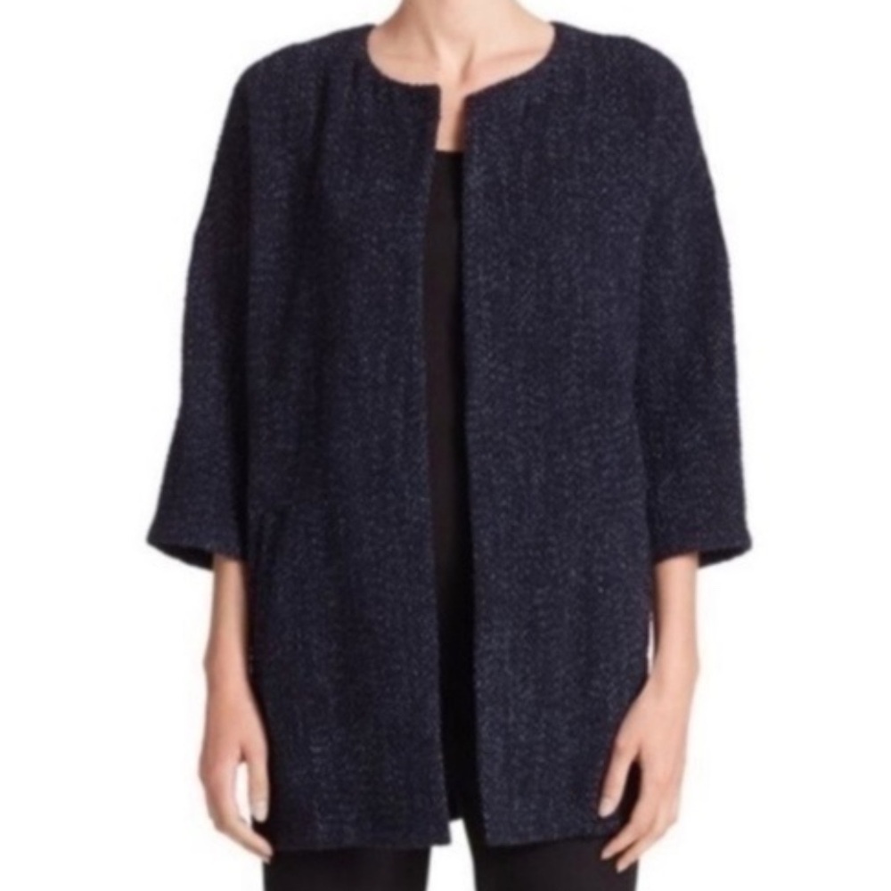 Eileen Fisher Women's Dark Blue Open Front Jacket Coat Cardigan Sz Med